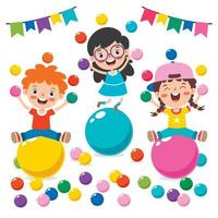 Funny Kids Playing With Colorful Balls vector