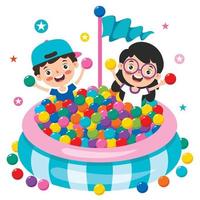 Funny Kids Playing With Colorful Balls vector