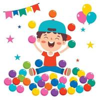 Funny Kid Playing With Colorful Balls vector