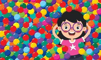 Funny Kid Playing With Colorful Balls vector