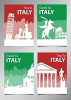 Italia famoso monumento y símbolo en estilo de silueta con conjunto de folletos de tema de color de bandera nacional vector