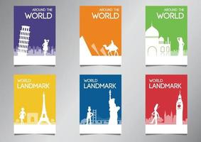 world famous landmark and symbol in silhouette style with multi color theme brochure set vector