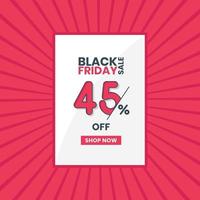 Black Friday sales banner 45 percent off Black Friday promotion 45 percent discount offer vector