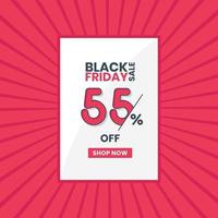 Black Friday sales banner 55 percent off Black Friday promotion 55 percent discount offer vector