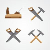 Carpenter tools isolated on white background Set flat icons Saw hammer plane vector