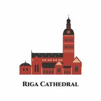 Riga Cathedral or The Cathedral Church of Saint Mary. It is the Evangelical Lutheran cathedral in Riga, Latvia. A magnificent building and one of the biggest in the world. Cartoon flat vector style