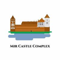 Mir Castle flat icon. The Mir Castle Complex is a historic fortified castle and a UNESCO World Heritage site in Belarus. Magnificent place and definitely worth visiting. Vector illustration