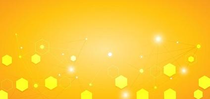 Abstract hexagon lines pattern on yellow background Medical and science structure molecule concept vector