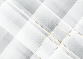 Abstract white and grey geometric overlapping background with golden line luxury vector