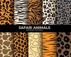 Animal Fur Print Vector Seamless Patterns with Leopard Tiger and Zebra