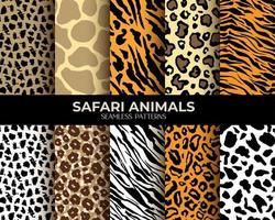Animal Fur Print Vector Seamless Patterns with Leopard Tiger and Zebra
