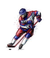 Abstract hockey player from splash of watercolors Hand drawn sketch Winter sport Vector illustration of paints