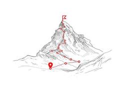 Mountain climbing route to peak Business journey path in progress to success vector concept Mountain peak climbing route to top rock illustration