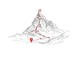 Mountain climbing route to peak Business journey path in progress to success vector concept Mountain peak climbing route to top rock illustration