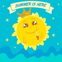 Happy summer sun character vector