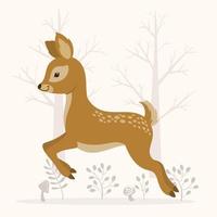Cute deer running in forest vector