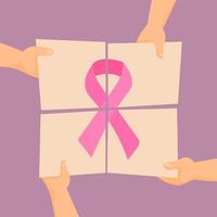 Pink ribbon puzzle to fight breast cancer vector