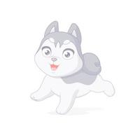 Happy husky puppy running cartoon vector illustration isolated on white background