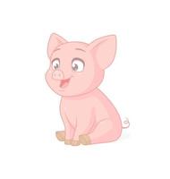 Cute smiling pink baby piglet sitting cartoon vector character isolated on white background