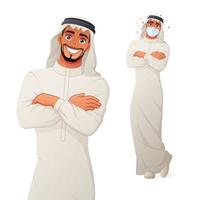 hombre árabe con los brazos cruzados, personaje de vector de dibujos animados