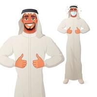 hombre árabe que muestra los pulgares para arriba personaje de vector de dibujos animados