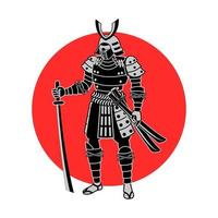 Samurai holding sword in front of red circle vector