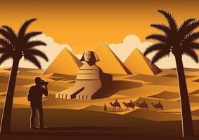 Tourist take photo of pyramids in Egypt vector