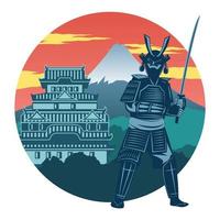 Samurai and pagoda design vector