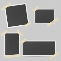 Black photo frames glued with transparent adhesive tape vector