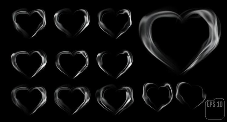 Set of hearts made of smoke