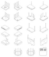 Wifi router vector isometric set icon