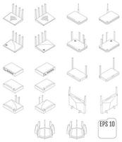 icono de conjunto isométrico de vector de enrutador wifi