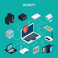 Ilustración de vector de diagrama de flujo isométrico de seguridad