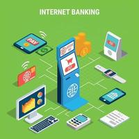 Internet Banking Isometric Flowchart Vector Illustration