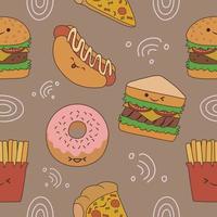 Seamless pattern about fast food with emoticon vector