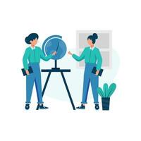Private tutors teach in front of students explaining material and discussing vector illustration