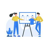 Clothing designers design and display their work in public places vector illustration