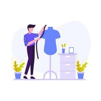 The tailor makes a customer clothes order vector illustration