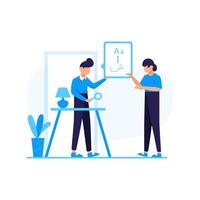 Translators translate articles teach and communicate using foreign languages vector illustration