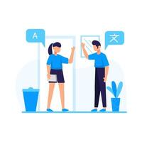 Translators translate articles teach and communicate using foreign languages vector illustration