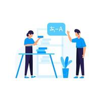Translators translate articles teach and communicate using foreign languages vector illustration