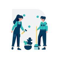 Cleaning service cleans and maintains the room vector illustration