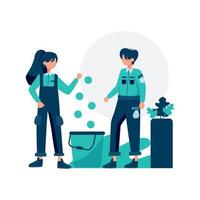 Cleaning service cleans and maintains the room vector illustration