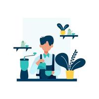Barista serves customers in the coffee shop vector illustration