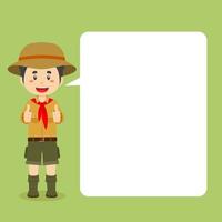 personaje scout haciendo pulgar hacia arriba con burbujas de discurso vector