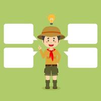 Scout Character Gets Idea with Speech Bubbles for Text vector