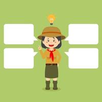 Scout Character Gets Idea with Speech Bubbles for Text vector