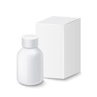 Medical white plastic bottle for pills with white cardboard packaging