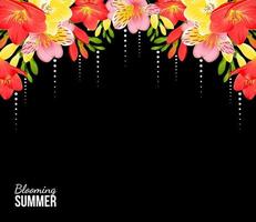 BLACK FESTIVE BACKGROUND WITH FREESIA AND ALSTROEMERIA FLOWERS vector