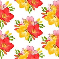 SEAMLESS BACKGROUND WITH FREESIA AND ALSTROEMERIA IN VECTOR